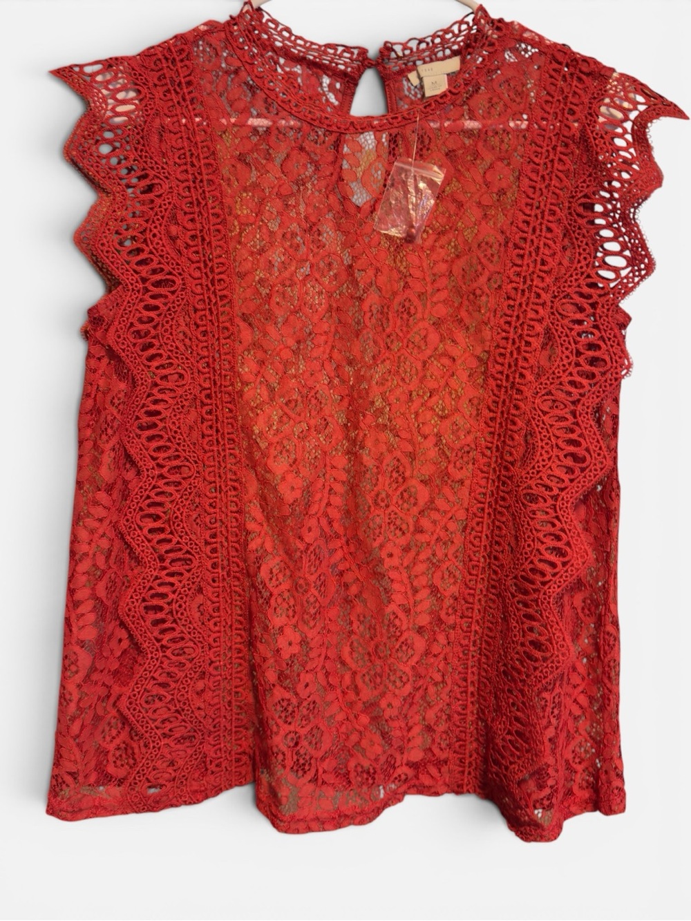 🌺NWT-CEST 1946 Lace Flutter Sleeve Sleeveless Top - Rustic Orange